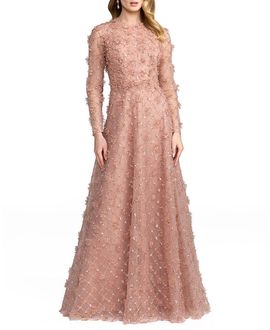 Mac Duggal Mac Duggal High Neck Long Sleeve Embellished A-Line Gown