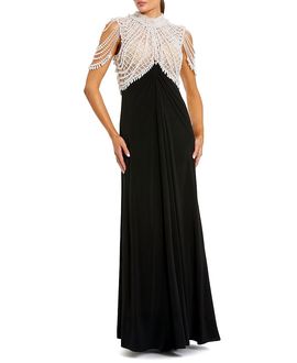 Mac Duggal Mac Duggal Jersey Gown With Draped Pearl Beading