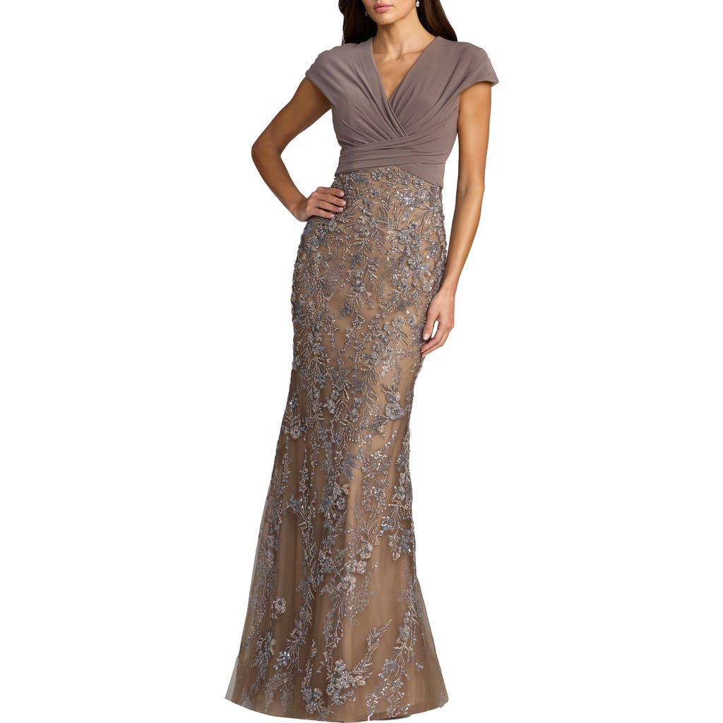 Mac Duggal Mac Duggal Jersey Wrap Top Floral Sequin Gown