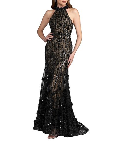 Mac Duggal Mac Duggal Lace Embellished Sleeveless Halter Neck Gown