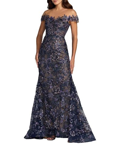 Mac Duggal Mac Duggal Lace Mesh Illusion Neck Cap Sleeve Trumpet Gown