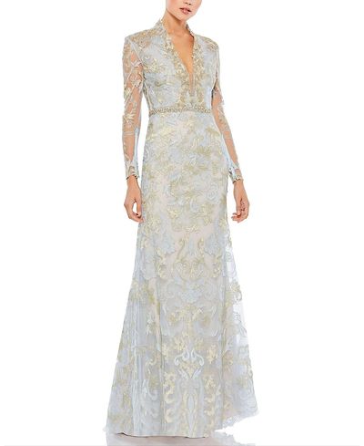 Mac Duggal Mac Duggal Long Sleeve Applique V-Neck Gown