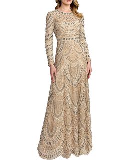 Mac Duggal Mac Duggal Long Sleeve Beaded A-Line Gown
