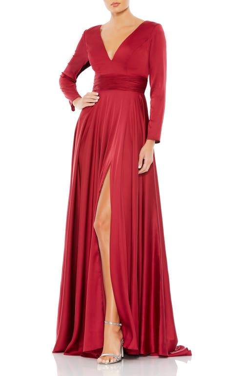 Mac Duggal Mac Duggal Long Sleeve Ruched Waist A-Line Gown