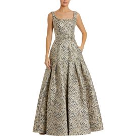 Mac Duggal Mac Duggal Metallic Zebra Print Sleeveless A-Line Gown With Belt