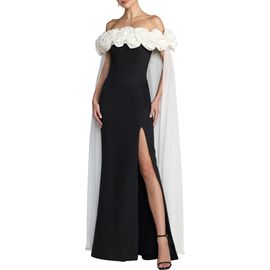 Mac Duggal Mac Duggal Off The Shoulder Crepe Gown With Chiffon Cape