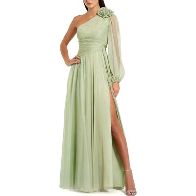 Mac Duggal Mac Duggal One Shoulder 3D Flower Gown With Slit