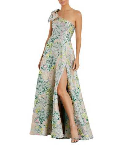 Mac Duggal Mac Duggal One Shoulder Brocade Gown with Bow Detail