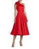 Mac Duggal Mac Duggal One Shoulder Satin Midi Dress With 3D Flower - 1