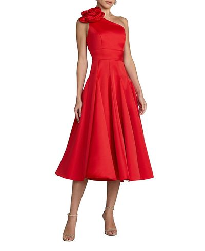 Mac Duggal Mac Duggal One Shoulder Satin Midi Dress With 3D Flower
