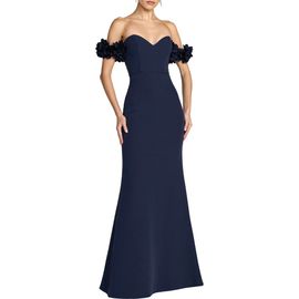 Mac Duggal Mac Duggal Petite Crepe Off The Shoulder Gown With 3D Flowers