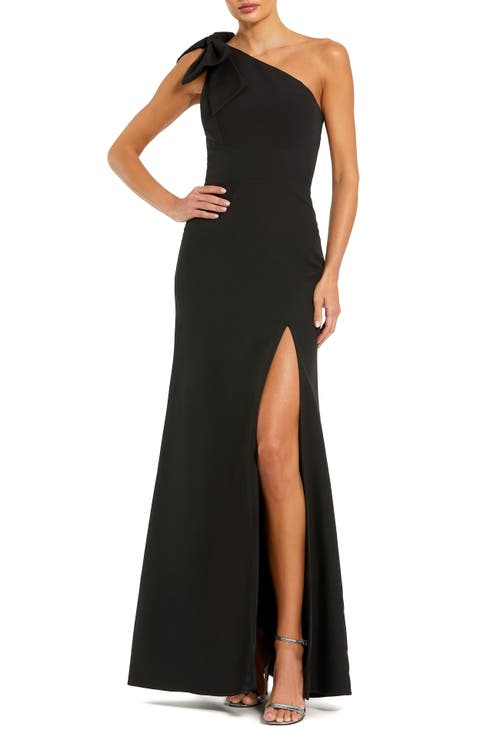 Mac Duggal Mac Duggal Petite Crepe One Shoulder Gown With Bow