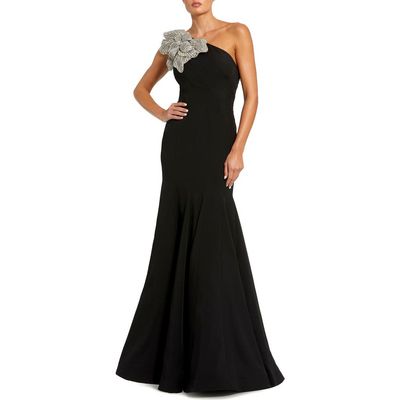 Mac Duggal Mac Duggal Petite Crepe One Shoulder Gown With Flower