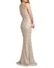 Mac Duggal Mac Duggal Petite Draped Pearl Beaded Embroidered Column Gown - 2