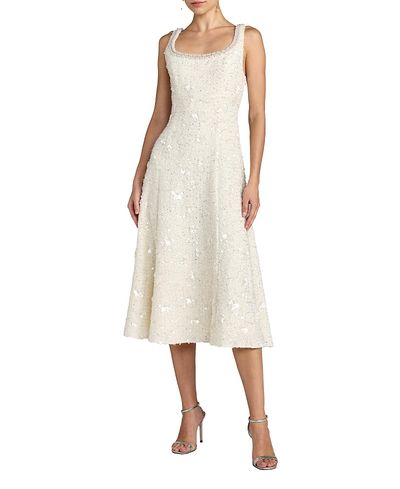 Mac Duggal Mac Duggal Petite Embellished Boucle Sleeveless A-Line Midi Dress