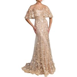 Mac Duggal Mac Duggal Petite Embellished Cape Sleeve Mermaid Gown