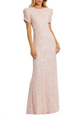 Mac Duggal Mac Duggal Petite Embellished Mesh High Neck Puff Sleeve Gown