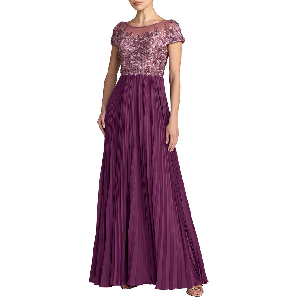 Mac Duggal Mac Duggal Petite Embroidered Cap Sleeve Pleated Gown