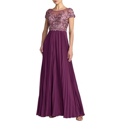 Mac Duggal Mac Duggal Petite Embroidered Cap Sleeve Pleated Gown