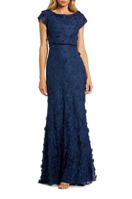 Mac Duggal Mac Duggal Petite Floral Applique Boat Neck Cap Sleeve Gown