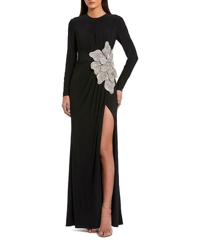 Mac Duggal Mac Duggal Petite Floral Applique Long Sleeve Jersey Gown