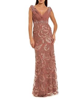 Mac Duggal Mac Duggal Petite Floral Beaded Chiffon V-Neck Evening Gown