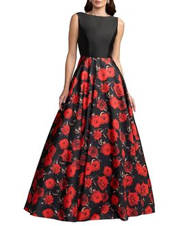Mac Duggal Mac Duggal Petite Floral Printed Mikado Open Back Sleeveless Gown