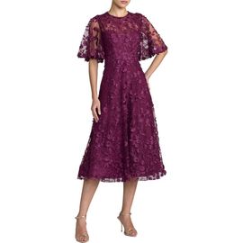 Mac Duggal Mac Duggal Petite Flutter Sleeve Floral Emboridered Midi Dress