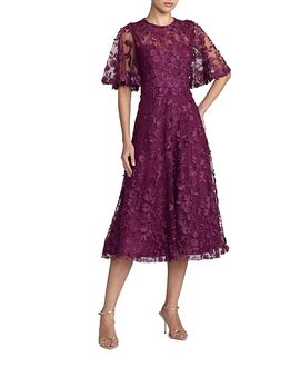 Mac Duggal Mac Duggal Petite Flutter Sleeve Floral Embroidered Midi Dress