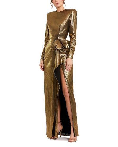 Mac Duggal Mac Duggal Petite Gold Metallic Long Sleeve Gown With Bow