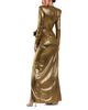 Mac Duggal Mac Duggal Petite Gold Metallic Long Sleeve Gown With Bow - 3