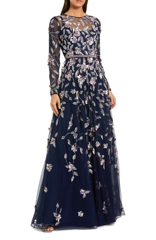 Mac Duggal Mac Duggal Petite Long Sleeve Floral Embellished Evening Gown