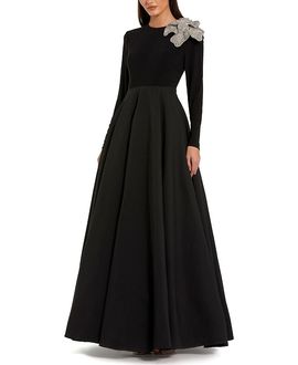 Mac Duggal Mac Duggal Petite Long Sleeve Jersey And Taffeta Flower Gown