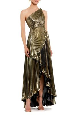 Mac Duggal Mac Duggal Petite Metallic Pleated One Shoulder Gown