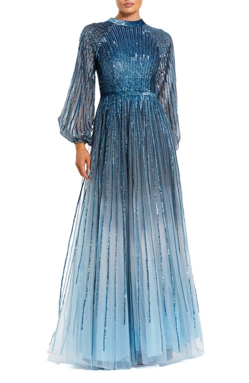 Mac Duggal Mac Duggal Petite Ombré Sequin Long Sleeve A-Line Evening Dress