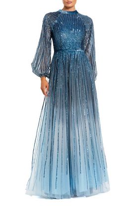 Mac Duggal Mac Duggal Petite Ombré Sequin Long Sleeve A-Line Evening Dress