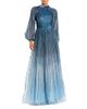 Mac Duggal Mac Duggal Petite Ombre Beaded Bishop Sleeve A-Line Gown - 1