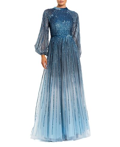 Mac Duggal Mac Duggal Petite Ombre Beaded Bishop Sleeve A-Line Gown