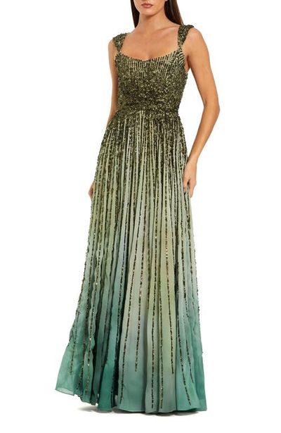 Mac Duggal Mac Duggal Petite Ombre Beaded Scoop Neck A-Line Gown