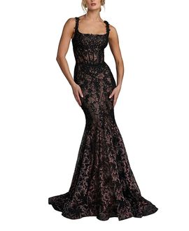 Mac Duggal Mac Duggal Petite Sleeveless Embellished Lace Mermaid Gown