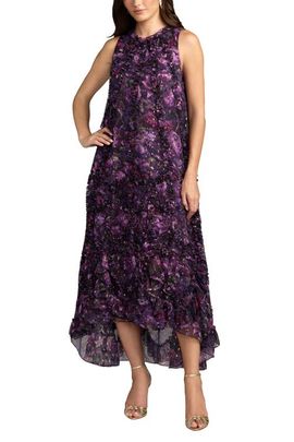 Mac Duggal Mac Duggal Petite Sleeveless Floral Print Chiffon Micro Ruffle Gown