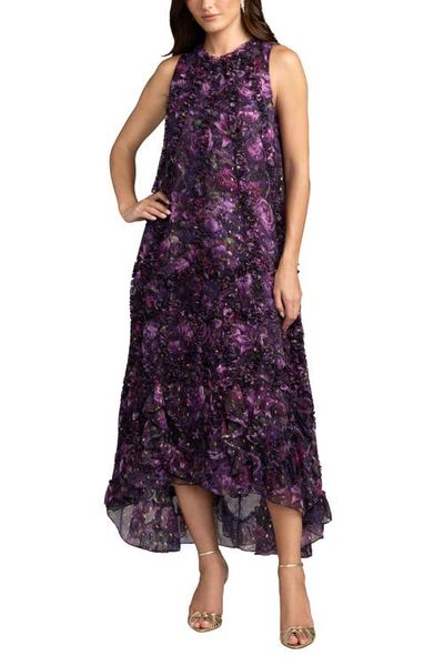 Mac Duggal Mac Duggal Petite Sleeveless Floral Print Chiffon Micro Ruffle Gown