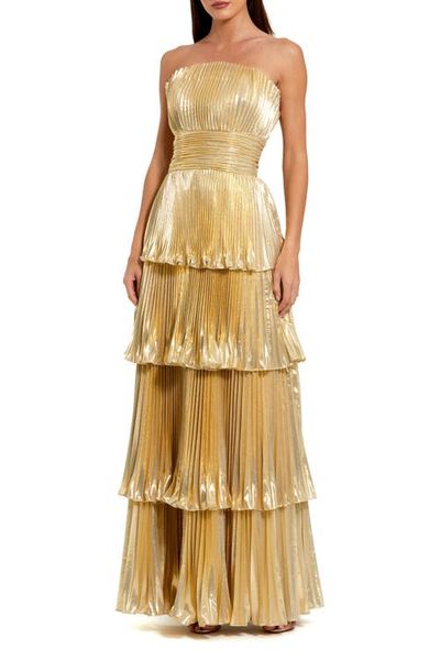 Mac Duggal Mac Duggal Petite Strapless Metallic Pleated Tiered Gown
