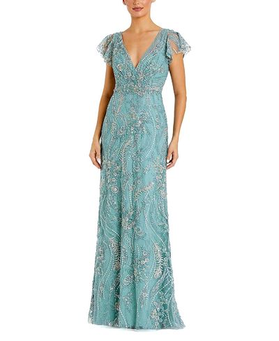 Mac Duggal Mac Duggal Petite V-Neck Flutter Sleeve Floral Embroidered Gown