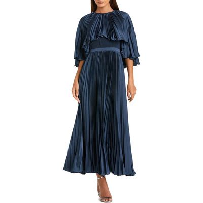 Mac Duggal Mac Duggal Pleated Capelet Tea-Length Dress