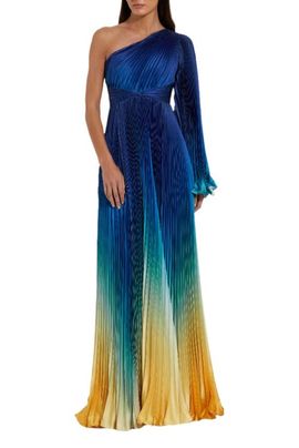 Mac Duggal Mac Duggal Pleated Charmeuse One-Shoulder Flare Sleeve Gown