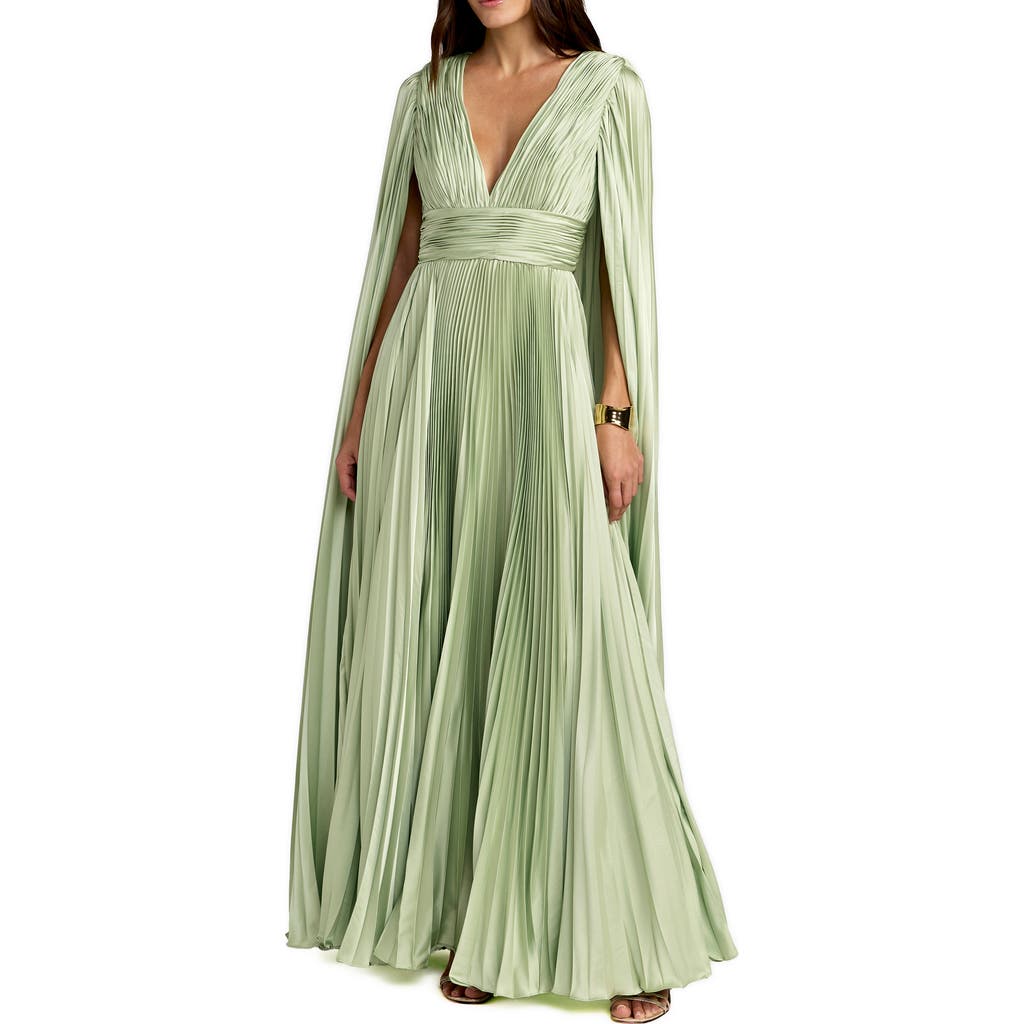 Mac Duggal Mac Duggal Pleated Charmeuse V-Neck Gown with Cape Sleeves