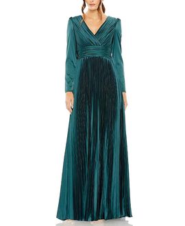Mac Duggal Mac Duggal Pleated Long Sleeve A-Line Gown