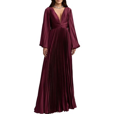 Mac Duggal Mac Duggal Pleated Satin Long Sleeve Gown