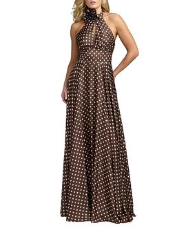 Mac Duggal Mac Duggal Polka Dot A-Line Halter Gown With Rosette